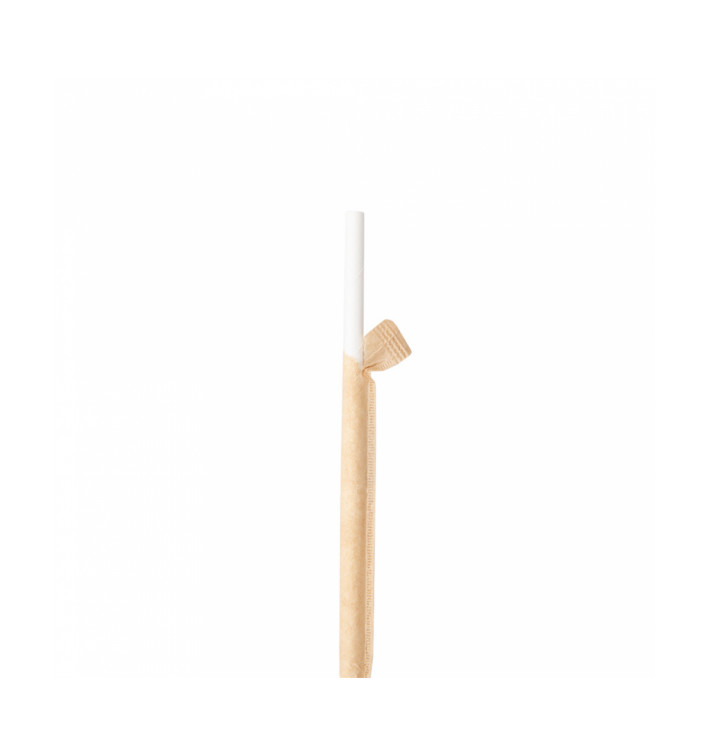 Paper Straw Straight White Wrapped whit a Kraft Sleeve Ø0,6cm 21cm (6000 Units)