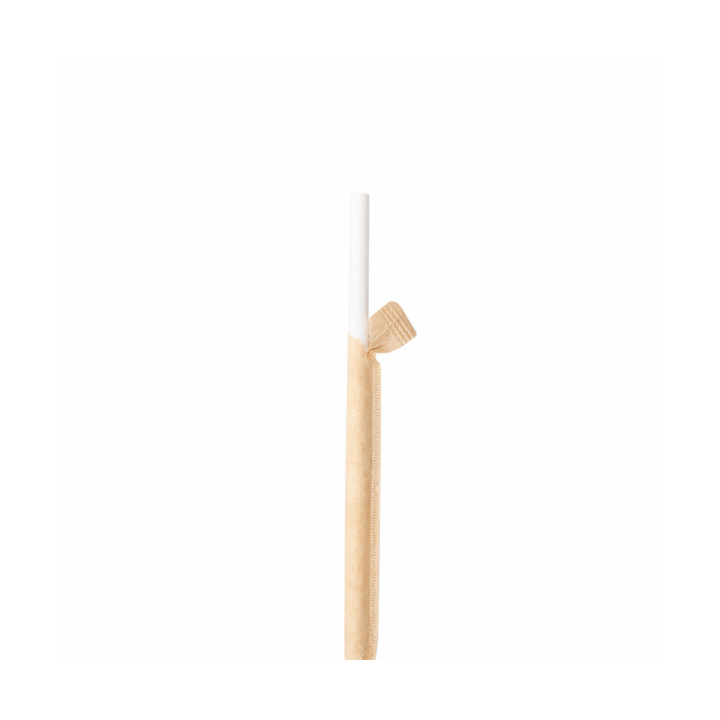 Paper Straw Straight White Wrapped whit a Kraft Sleeve Ø0,6cm 21cm (6000 Units)