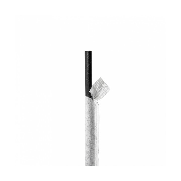 Paper Straw Straight Black Wrapped With a White Sleeve Ø0,6cm 21cm (250 Units)