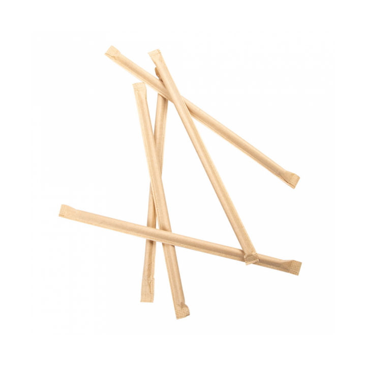 Paper Straw Straight Nature Wrapped With a Kraft Sleeve Ø0,6cm 21cm (250 Units)