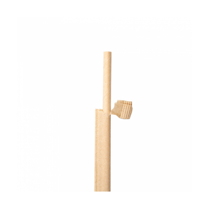Paper Straw Straight Nature Wrapped With a Kraft Sleeve Ø0,6cm 21cm (3000 Units)
