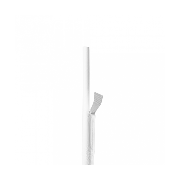 Paper Straw Straight White Wrapped whit a White Sleeve Ø0,6cm 21cm (6000 Units)