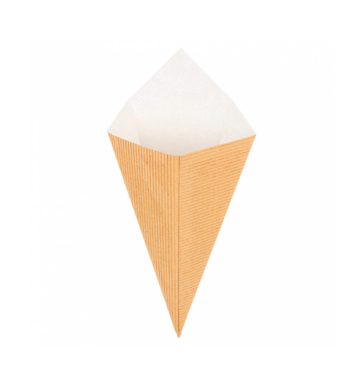 Paper Carrugated Dipping Cone Kraft 22cm 100g (100 Units)