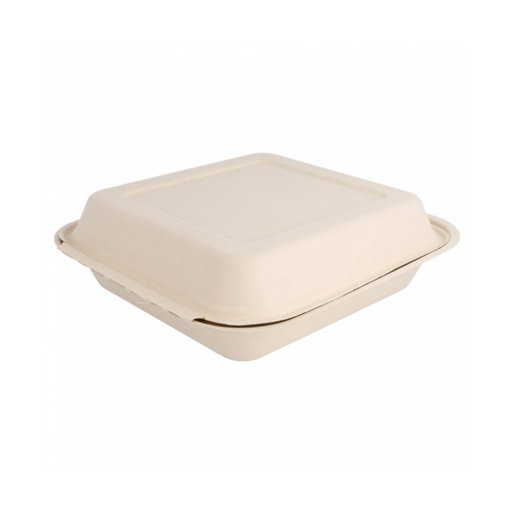 Sugarcane Hinged Container "Menu Box" Natural 20x20x7,5cm (50 Units) 