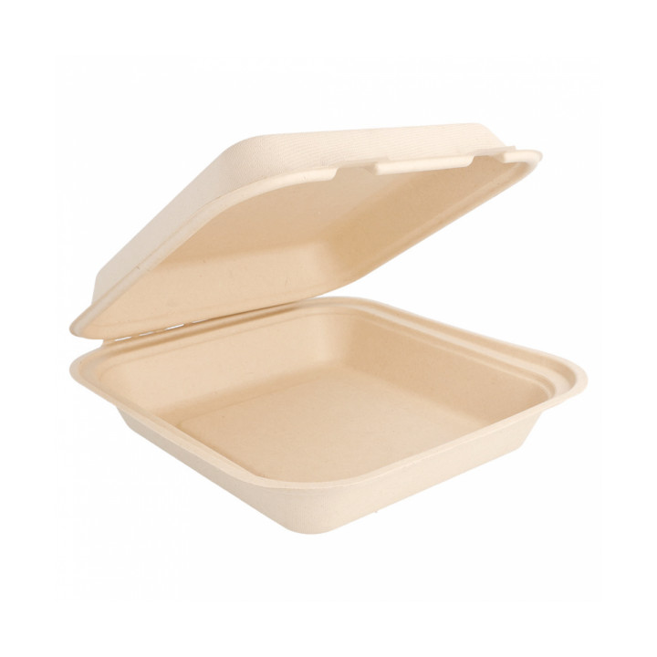 Sugarcane Hinged Container "Menu Box" Natural 20x20x7,5cm (50 Units) 
