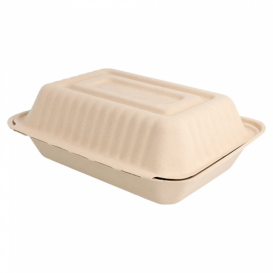 Sugarcane Hinged Container "Menu Box" Natural 22,5x16,5x6,4cm (200 Units)