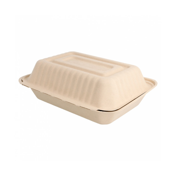Sugarcane Hinged Container "Menu Box" Natural 22,5x16,5x6,4cm (200 Units)