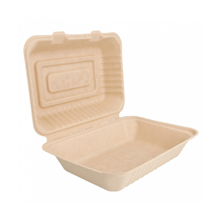 Sugarcane Hinged Container "Menu Box" Natural 22,5x16,5x6,4cm (200 Units)