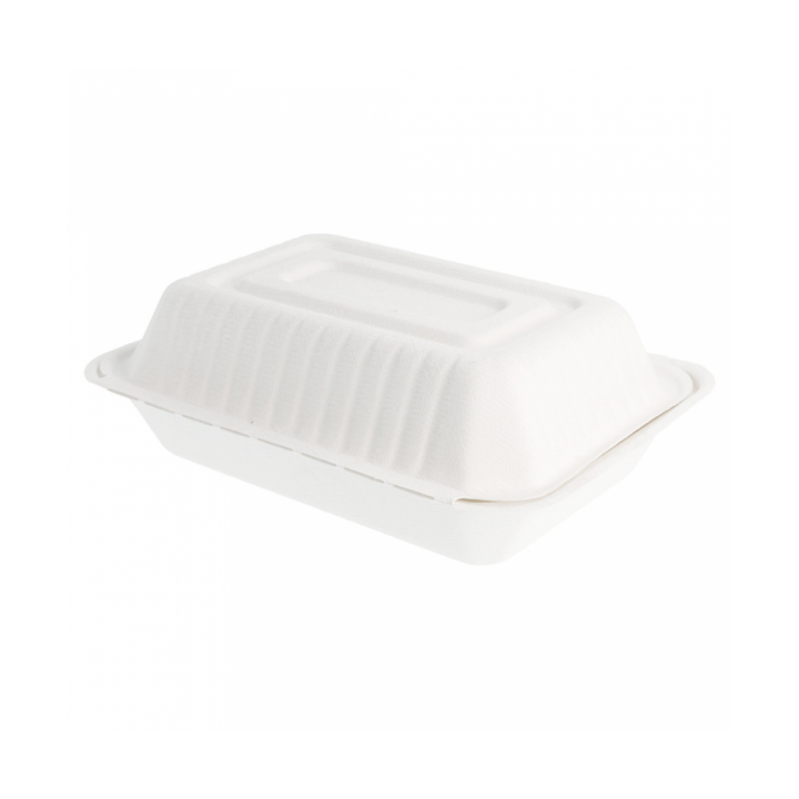 Sugarcane Hinged Container "Menu Box" White 22,5x16,5x6,4cm (50 Units) 