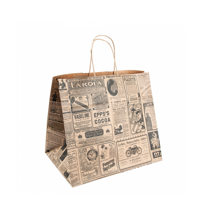 Paper Bag with Handles Kraft "Times" 80g 26+14x32cm (50 Units) 