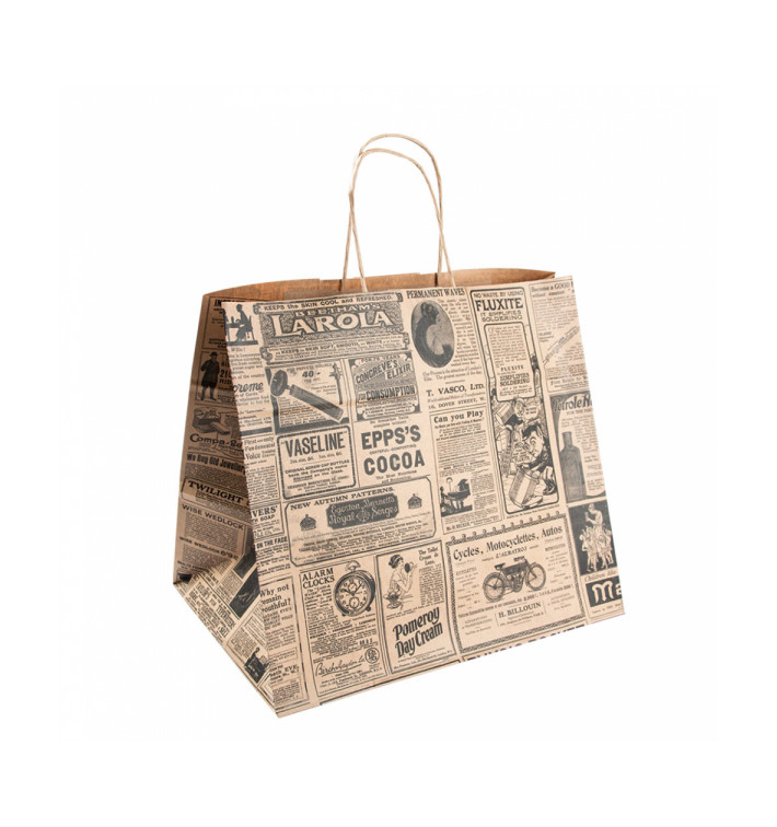 Paper Bag with Handles Kraft "Times" 80g 26+14x32cm (250 Units)