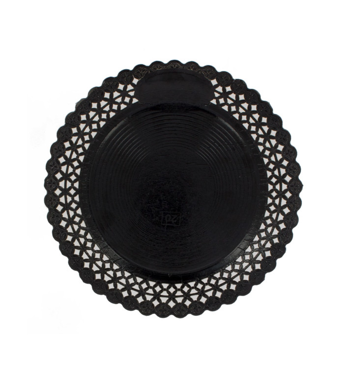 Paper Plate Round Shape Doilie Black 20cm (50 Units) 