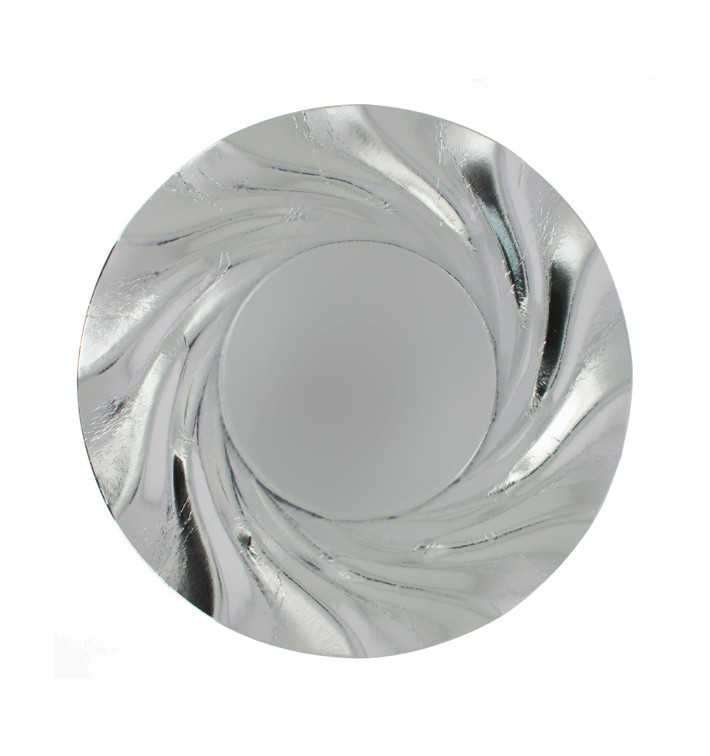 Paper Plate Round Shape Silver "Acuario" 35cm (25 Units) 