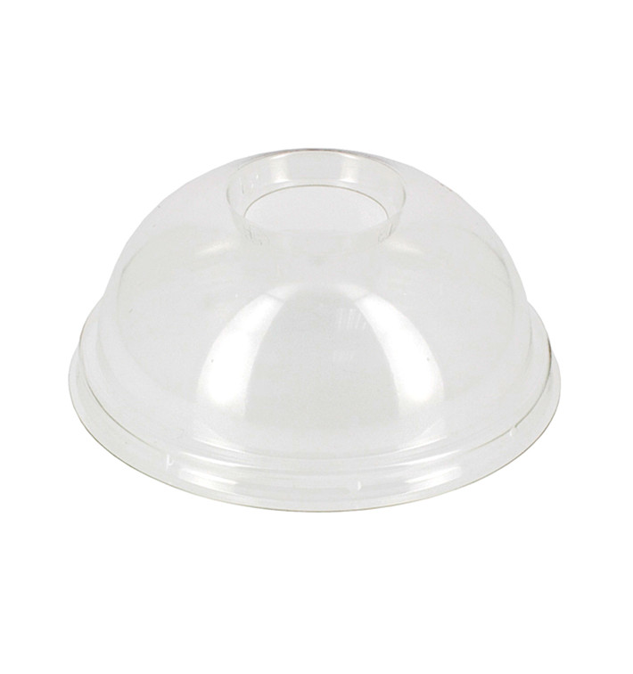 Plastic Dome Lid with Hole Ø9,5cm for PLA and PET Cups 265, 364, 425 and 550ml (100 Units)