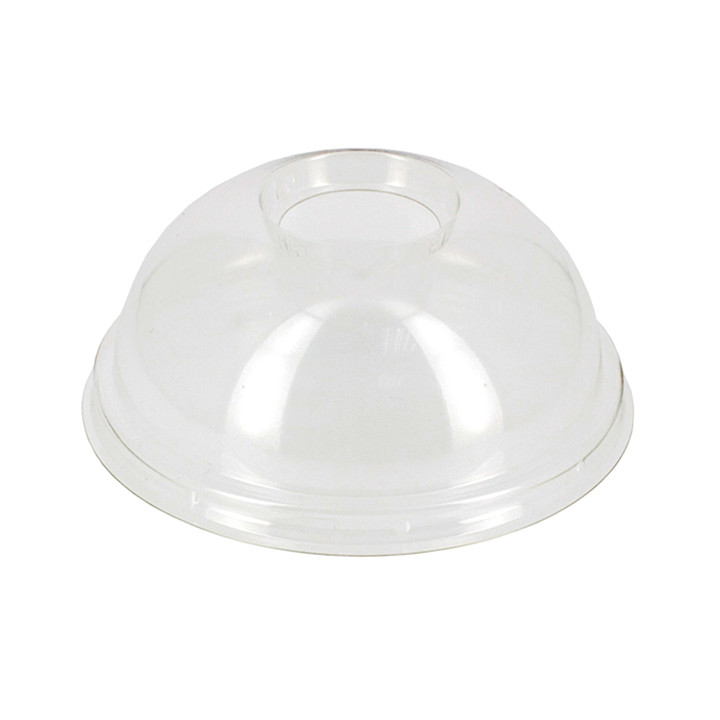 Plastic Dome Lid with Hole Ø9,5cm for PLA and PET Cups 265, 364, 425 and 550ml (100 Units)
