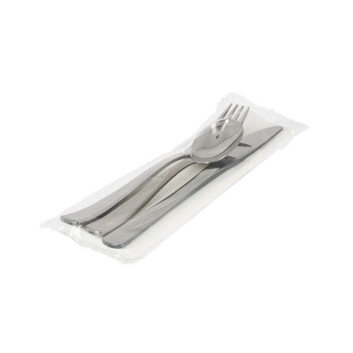 Plastic Cutlery kit PS Metallized 3 Pieces with Napkin (30 Units)