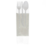 Plastic Cutlery kit PS Fork, Spoon, Knife and Napkin (25 Units)