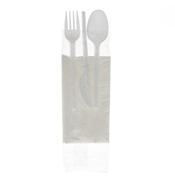 Plastic Cutlery kit PS Fork, Spoon, Knife and Napkin (250 Units)
