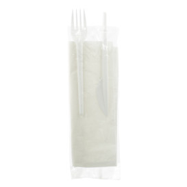 Plastic Cutlery kit PS Fork, Knife and Napkin (25 Units)