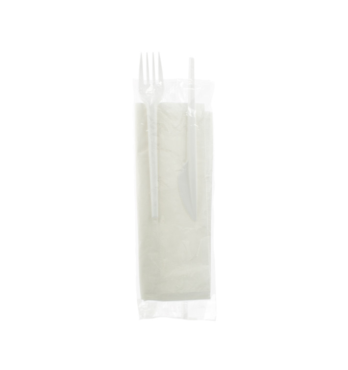 Plastic Cutlery kit PS Fork, Knife and Napkin (25 Units)