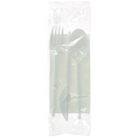 Plastic Cutlery kit PS Fork, Spoon, Knife and Napkin (25 Units)