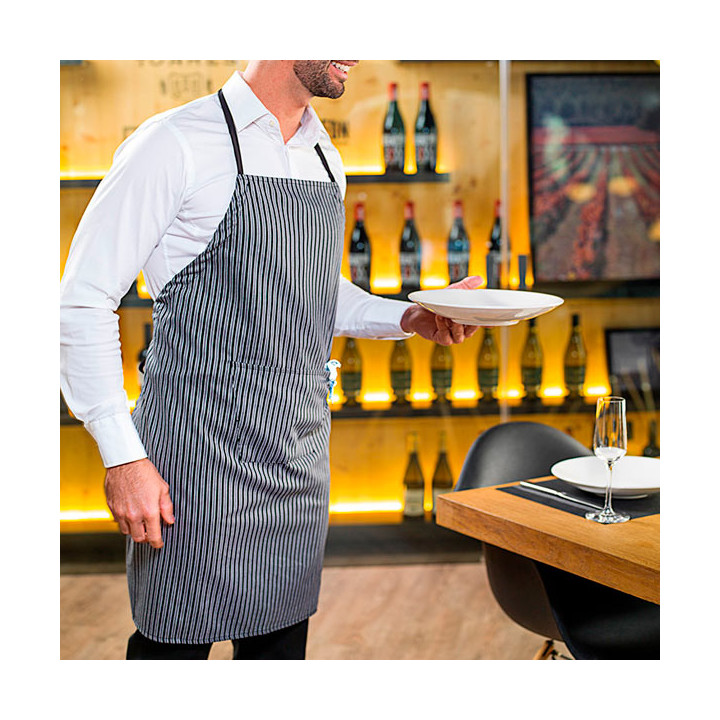 Serving apron bib and pocket Grey and Black Stripes 75x90cm (20 Uts)