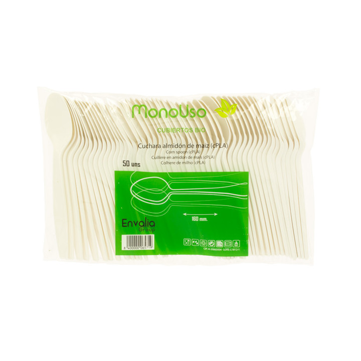 Cornstarch Spoon PLA White 16cm (50 Units) 