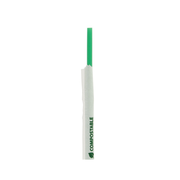 Plastic Straw Straight PLA Wrapped Green Ø0,8cm 18cm (400 Units)