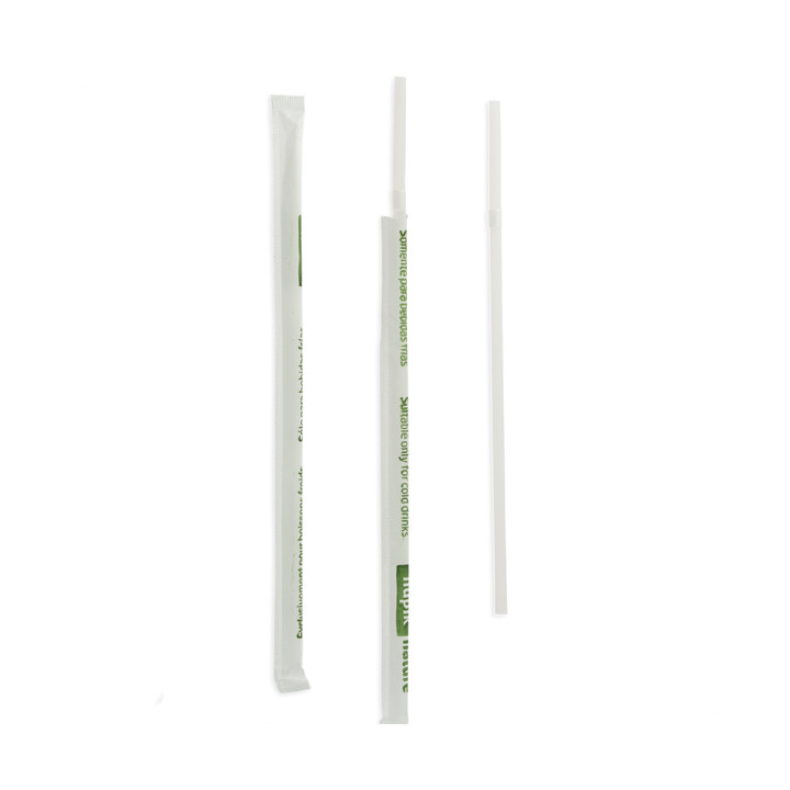 Plastic Straw Flexible PLA Wrapped White Ø0,5cm 21cm (7500 Units)
