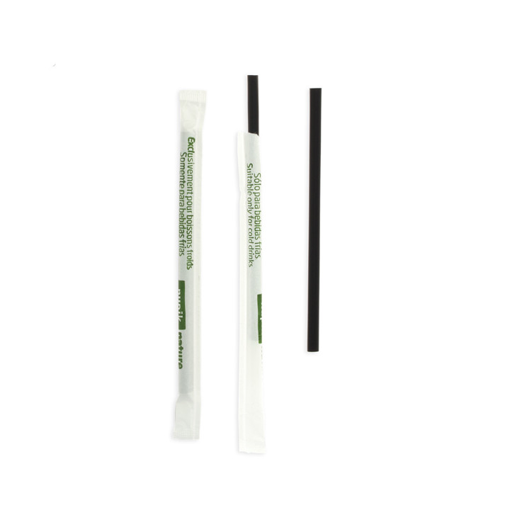 Plastic Straw Straight PLA Wrapped Black Ø0,6cm 14cm (250 Units)