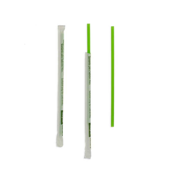 Plastic Straw Straight PLA Wrapped Green Ø0,6cm 20cm (250 Units)