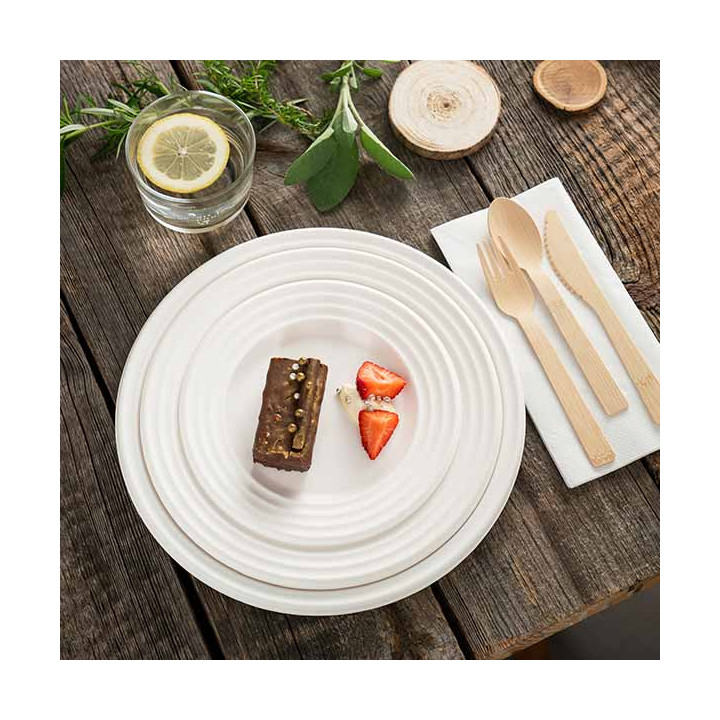 Sugarcane Plate Premium Wave White Ø18cm (600 Units) 