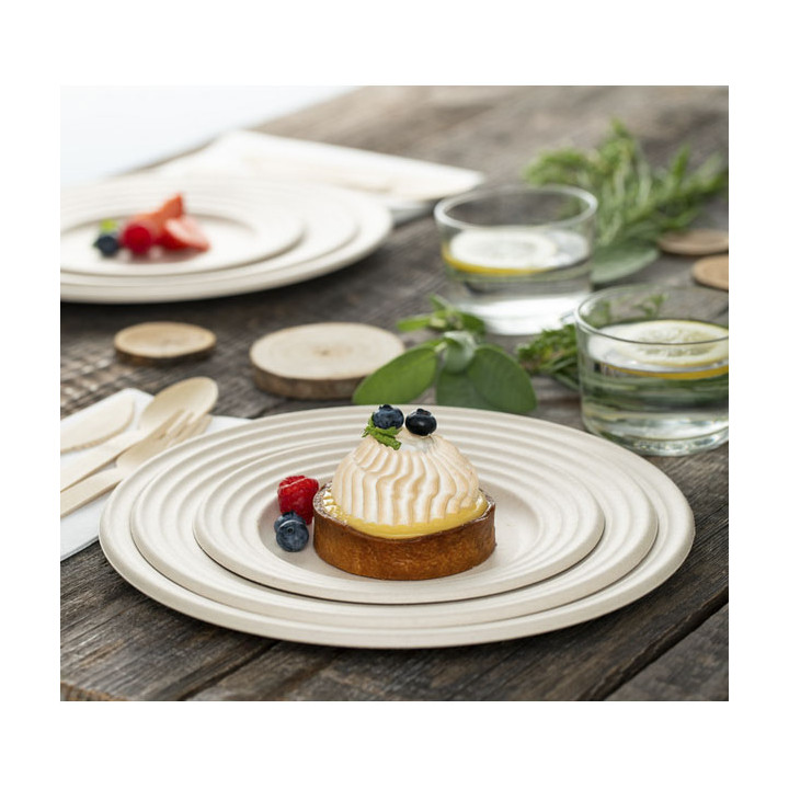 Sugarcane Plate Premium Wave Natural Ø18cm (600 Units) 