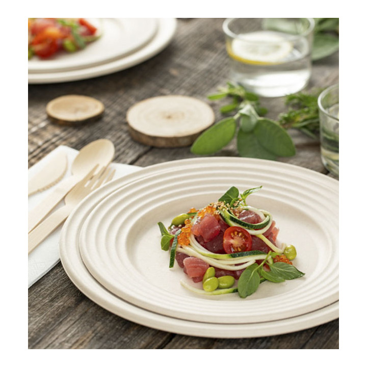 Sugarcane Plate Premium Wave Natural Ø23cm (500 Units) 