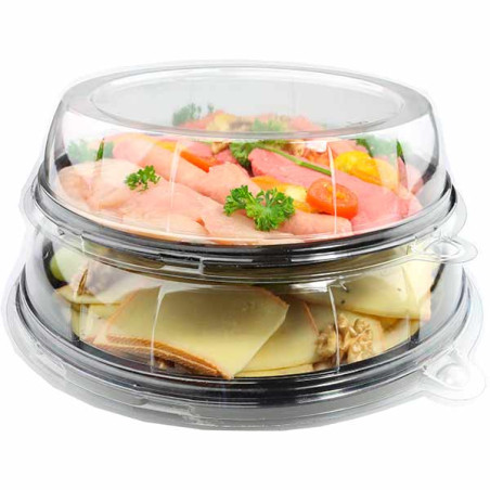 Round marble-effect rPET plate for catering and events