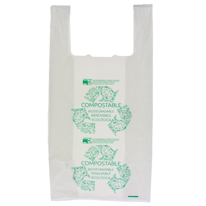 Plastic T-Shirt Bag 100% Biodegradable 35x50cm (100 Units) 