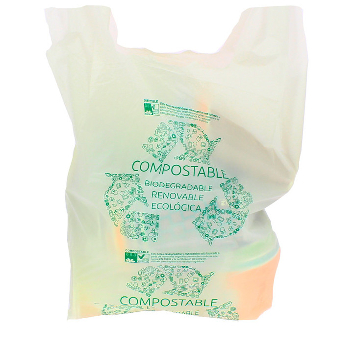 Plastic T-Shirt Bag 100% Biodegradable 35x50cm (100 Units) 