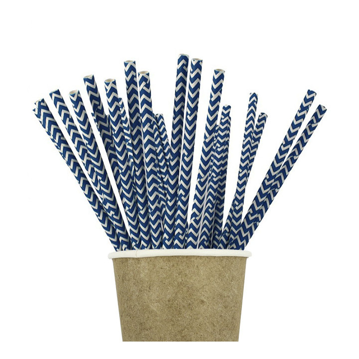 Paper Straw Straight Blue and White Ø0,6cm 20cm (100 Units) 
