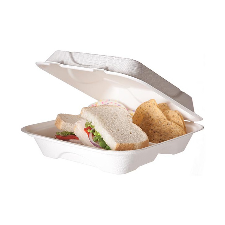 Sugarcane Hinged Container White 3C 23x15x7,5cm (50 Units)