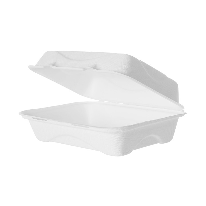 Sugarcane Hinged Container White 23x15x7,5cm (50 Units)