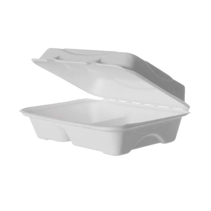 Sugarcane Hinged Container White 2C 23x15x7,5cm (250 Units)