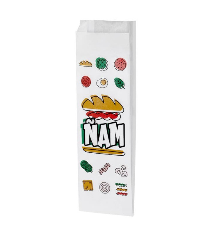 Paper Baguette Bag Grease-Proof "Ñam" 10+4x29cm (125 Units) 