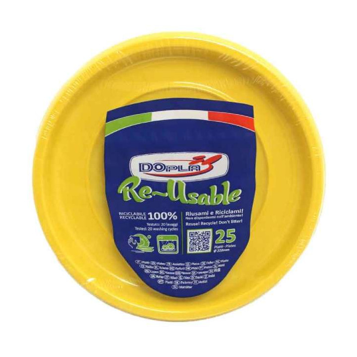 Plastic Plate Deep Round shape Octogonal Yellow Ø22 cm (25 Units) 