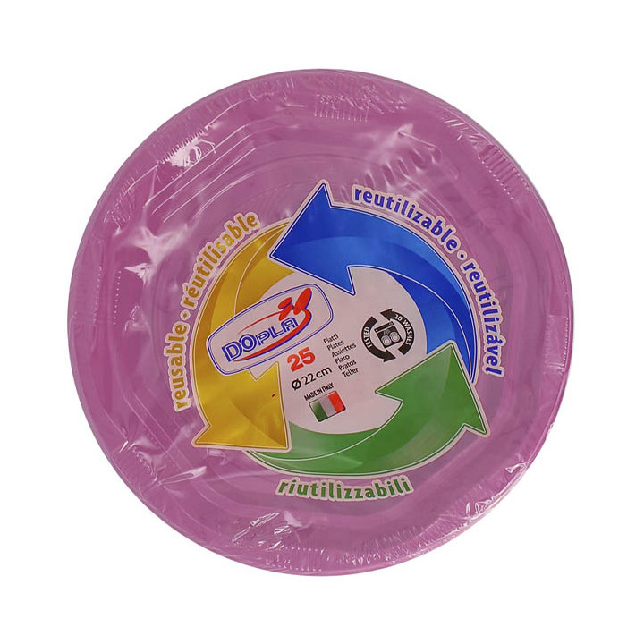 Plastic Plate Deep Round shape Octogonal Pink Ø22 cm (25 Units) 