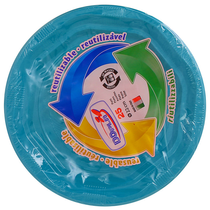 Plastic Plate Deep Round shape Octogonal Light Blue Ø22 cm (25 Units) 