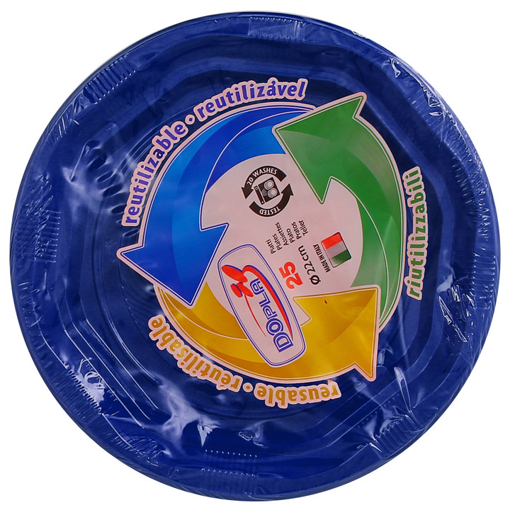 Plastic Plate Deep Round shape Octogonal Blue Ø22 cm (25 Units) 
