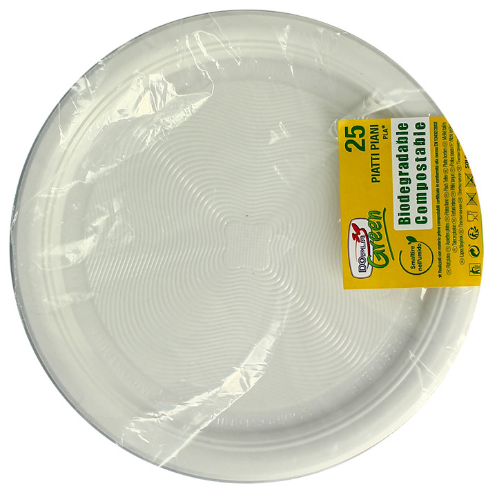 Plastic Plate PLA Flat White Ø22 cm (25 Units) 