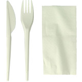 Cornstarch Cutlery Kit PLA : Fork + Knife + Napkin PLA (100 Units)