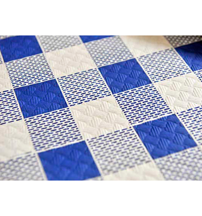 Pre-Cut Paper Tablecloth Blue Checkers 40g 1,2x1,2m (300 Units)  