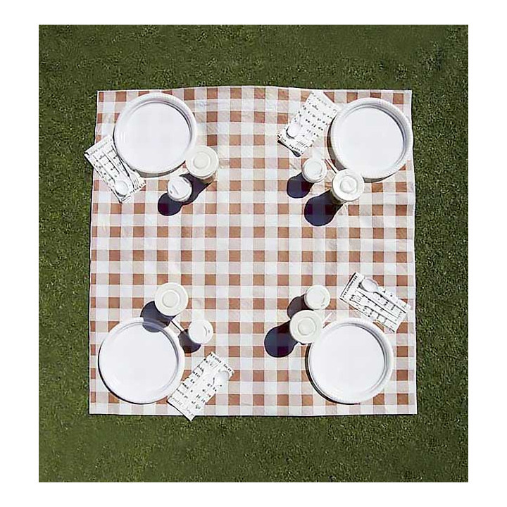 Pre-Cut Paper Tablecloth Brown Checkers 40g 1x1m (400 Units)  